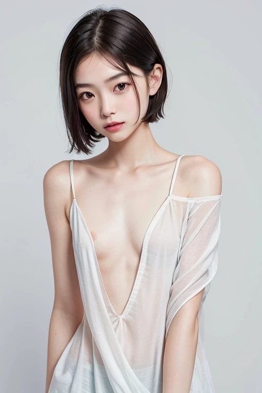 One person,alone, Upper Body,View your viewers, White Background, Bobcut, short hair, Multicolored Hair, compensate , Lips parted, Black Lips, eyeliner, Gothic, Goth Girl,((全身全naked)),(((nsfw))),((naked)),