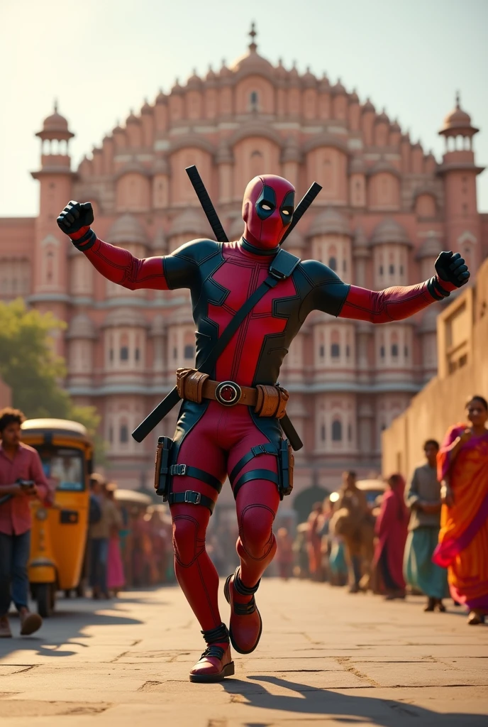 Deadpool dancing in Taj Mahal above.