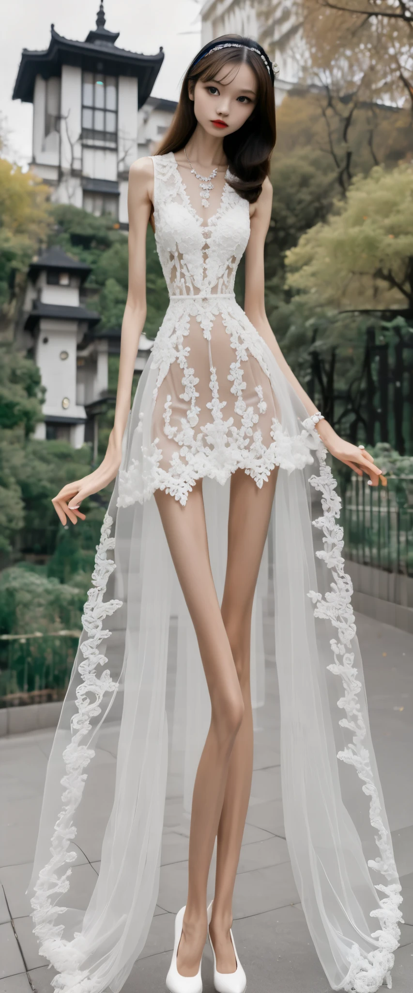 A woman in a white dress and high heels posing for a picture - SeaArt AI