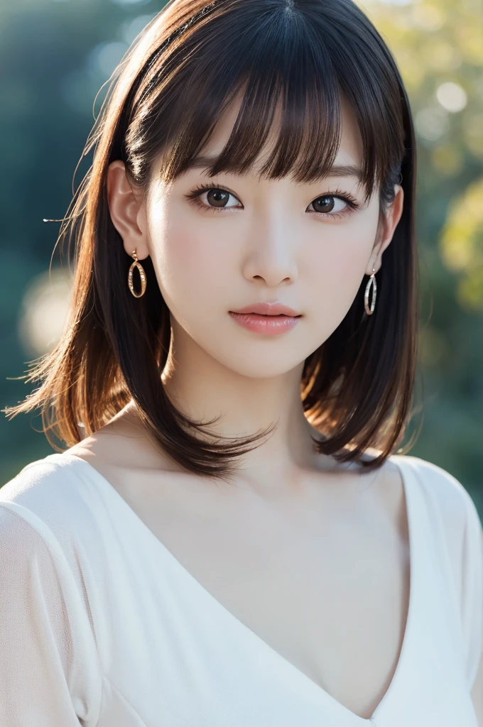 1 girl, (perfect nide body), Very beautiful Japanese idol portraits, 
(RAW Photos, highest quality), (Realistic, Realistic:1.4), (masterpiece), 
Very delicate and beautiful, Very detailed, 2k wallpaper, wonderful, finely, Very Detailed CG Unity 8k 壁紙, Very detailed, High resolution, Soft Light, 
Beautiful detailed girl, Very detailed目と顔, Beautiful and sophisticated nose, beautifully with fine eyes, Cinema Lighting, 
(nice nature background:1.3),
(Medium Hair), (bangs), 
Complete Anatomy, Slender body,medium breasts, 