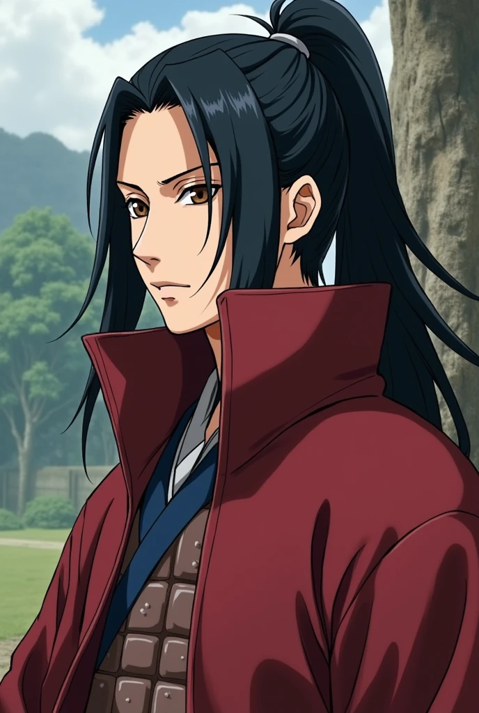 Appearance: Hashirama has long, dark hair ,  who generally wears tied in a ponytail .  He has brown eyes and wears a red battle armor typical of Senju ,  over his traditional shinobi clothes .

 Personality:  Hashirama is a kind-hearted man ,  optimistic and deeply believes in peace and cooperation between ninjas .  He dreamed of creating a world The s didn't have to go to war ,  and this dream led to the founding of Konohagakure .  Despite his playful and relaxed behavior ,  he's incredibly powerful and determined when it comes to protecting those you love.