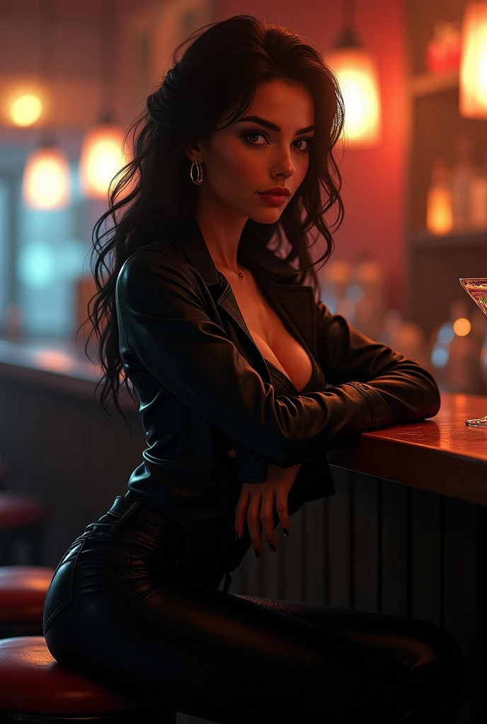 High-quality realistic acrylic art, vivid colors, film photo ChristyMackQuiron woman, Mohawk hairstyle, mohawk hair, black hair, black fur, realist, a woman Shot putwearing a white blouse a short red skirt and nylon stockings, red heels, Red high heels, White shirt, short red skirt, black nylon stockings, nylon thighs, black nylon stockings, earrings, good tone, 35mm photography, Movie, bokeh, professional, 4k, Very detailed, classy, elegant, looking at viewer, full body, whole body, backwards, in a tropical style casino, tropical style casino, caribbean casino, caribbean casino, Las Vegas. Squatting, legs spread wide revealing his panties.