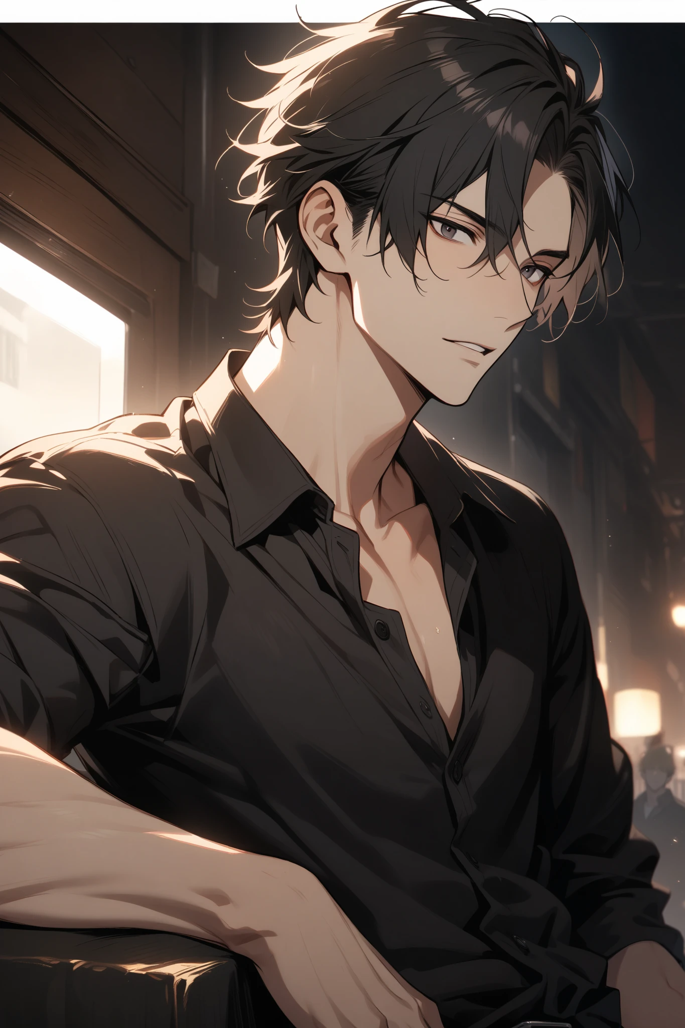 Man, handsome, short black hair, dark eyes, shirt