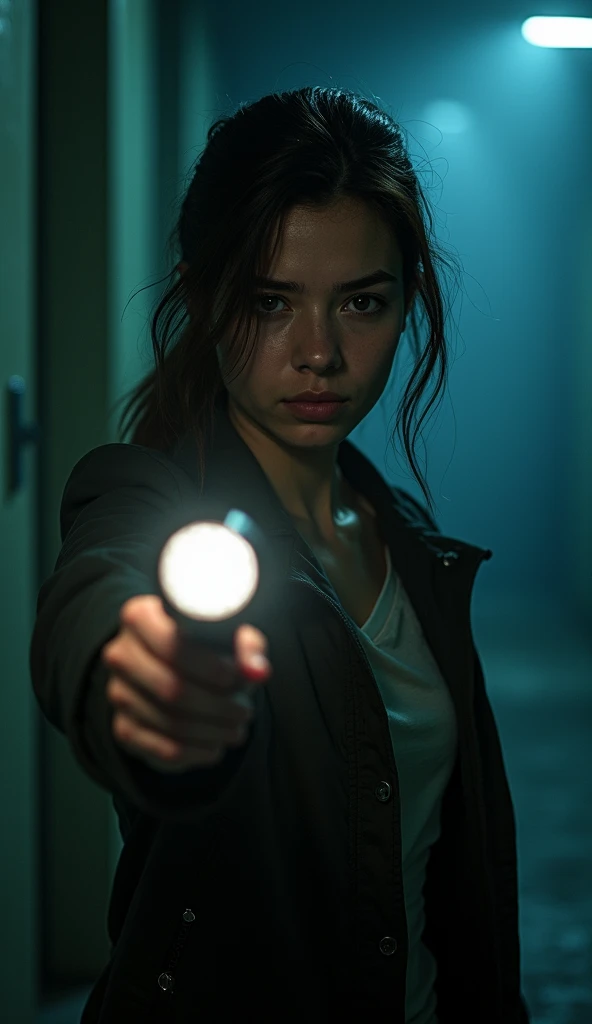 A girl shutting a boy with gun