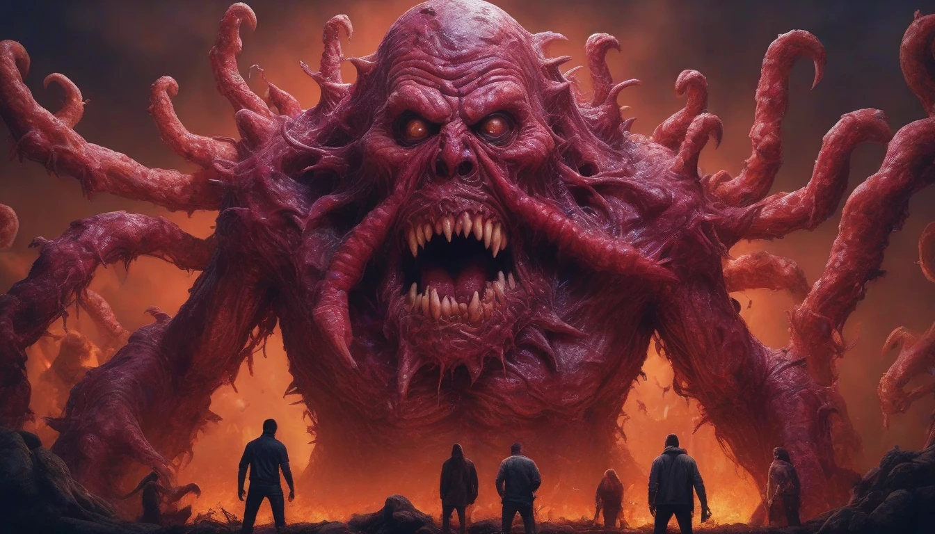 A horrified man surrounded by a horde of monstrous penises, (best quality,4k,8k,highres,masterpiece:1.2),ultra-detailed,(realistic,photorealistic,photo-realistic:1.37),horror,dark fantasy,surreal,grotesque,unsettling,disturbing,visceral,nightmarish,hellish,twisted,demonic,distortion,gritty,moody lighting,dramatic shadows,intense colors,ominous atmosphere