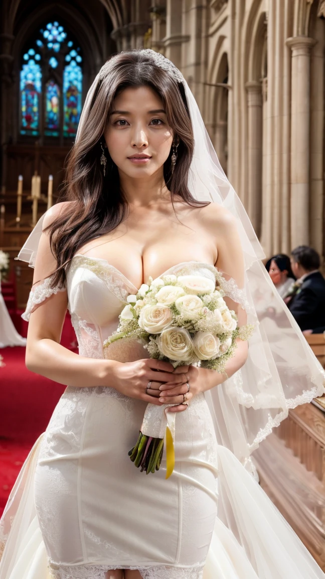 (in 8K、Raw photography、Highest Quality、realisitic、a photorealistic、Professional Lighting、​masterpiece、extremely delicate and beautiful、Highly detailed、finely detail、ultra detali、A high resolution、Whole human body、low angles)、1girl in、独奏:2、(A beautiful and tall bride、At the banquet near the stage of the reception、Wearing a prom dress、Sitting on a chair with her crotch open and deliberately showing her panties:2)、Being photographed by invited guests、the Long legs、opening legs:3、small tits:3、Beautifully face、Realistic body、Textured skin、japanese lady、Brown hair、Long body、Height is 170 cm、Weight is 60 kg、Lean proportions、Model body type、Detailed finger、extremely detailed eye and face、Beautiful  eyes、long eyeslashes、short skirt prom dresses、Raw feet、High heel、Wet lace white underwear、White panties can be seen from inside the skirt:3、Wedding dresses do not take off:2、The shape of the woman's pubic area is clearly visible、witheout panties
