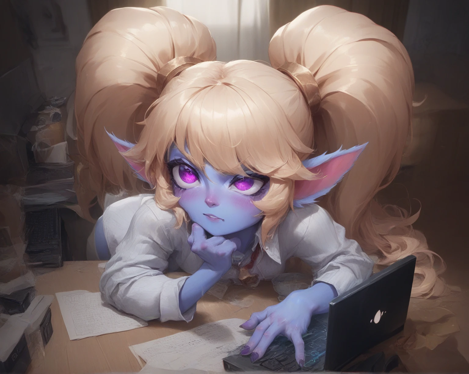 poppy from league of legeds play games on computer for background