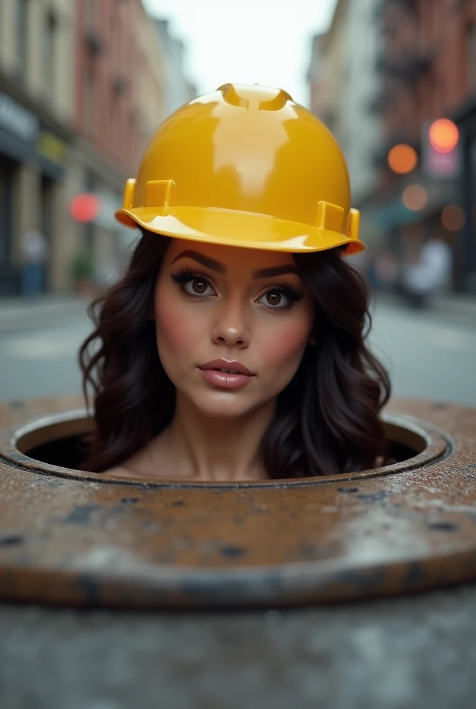 On/off photo of a naked woman in a hard hat. she is completely naked