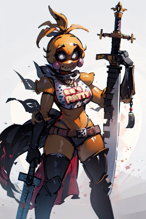 Girl from Five Nights at Freddy's wearing Warhammer 40000 armor with a mega-sword 