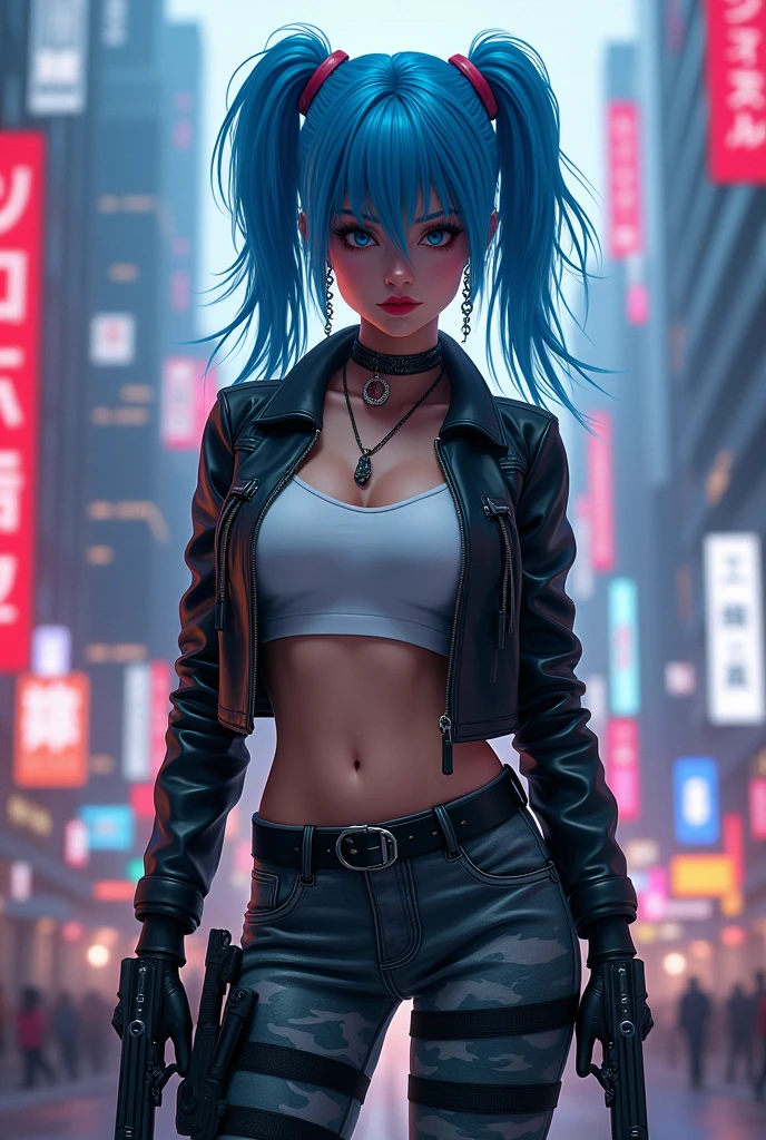 Conejo punk cuerpo completo en ciudad nocturna