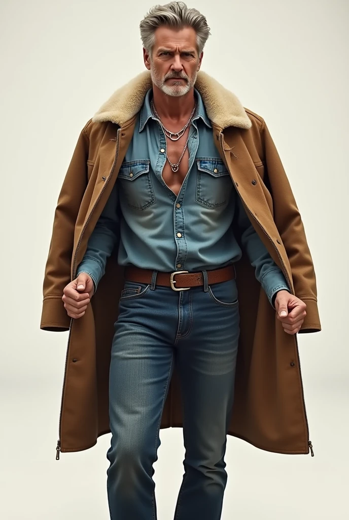 Smoker is a muscular man and has white hair, which carries a very distinct characteristic of always being seen smoking two cigars at the same time. He wears a thick white and blue Navy jacket that he keeps open with a greenish fur lining at the neck., on cuffs and hem. Many of his cigars are tied to the jacket that has the kanji of "justice" (Justice Seigi?), written on the back of it. He used to carry a Kairoseki-tipped Jitte on his weapon, until it was destroyed during the Battle of Marineford by Boa Hancock. He also wears brown leather gloves., blue jeans with a brown stripe and large brown leather military boots. The fact that he also rides a motorcycle gives the impression that he is a delinquent sailor..[3]
