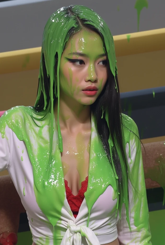 8K, HD, masterpiece, surreal, photo-realistic, Super detailed, intricate details, (7 year old chinese model: 1.2), pretty girl, young little girl, portrait photography, Lens flare, f/2.Aperture 0, (pink lace push up bra: 1.2), , whole body, Pigtails, (lick a lollipop: 1.9), photo shoot, artistic pictures, To waste, 雑誌のphoto shoot, (cloudy liquid dripping from head: 1.9), (cloudy liquid dripping from hair: 1.9), (Thick cloudy liquid dripping from the body: 1.8), flat chest,Small body,whitish liquid