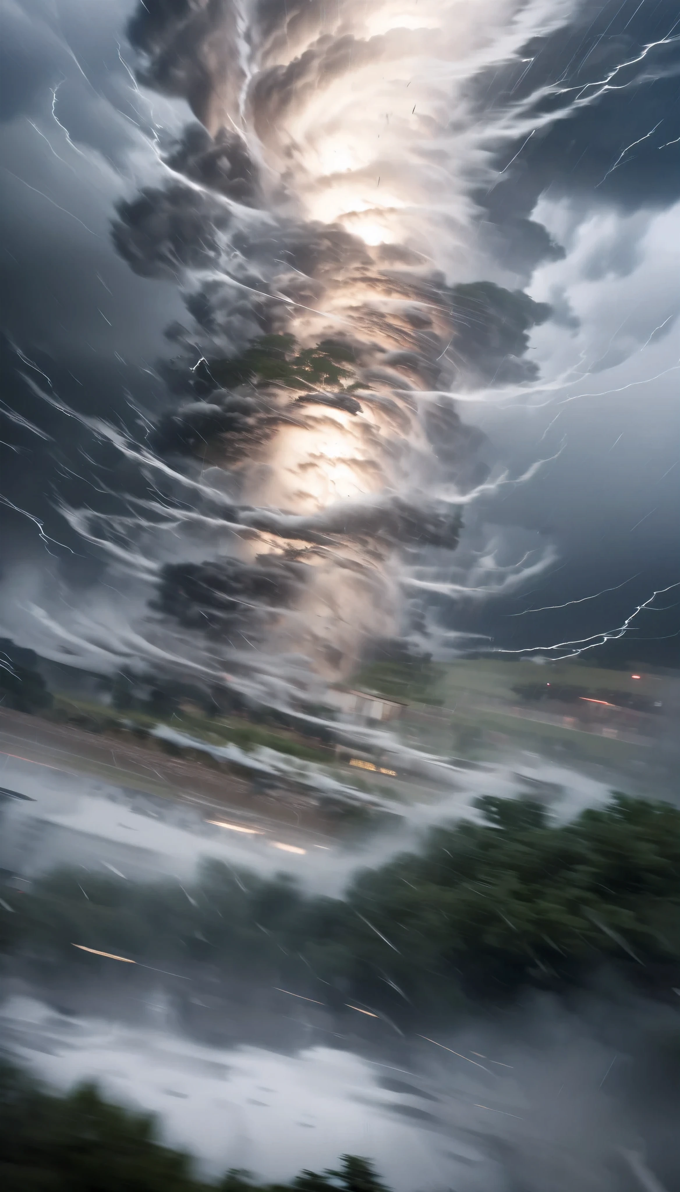 thunderstorm ,  acceleration to tornado , Heavy Rain, Strong winds, The object being sucked in,  tremendous rotation ,  Dynamic Blur , Multiple Exposure,  transparent rendering,  BREAK conveys to you an image of a tornado , Detailed and accurate production ,  It involves all the hatred and abomination of this world, 