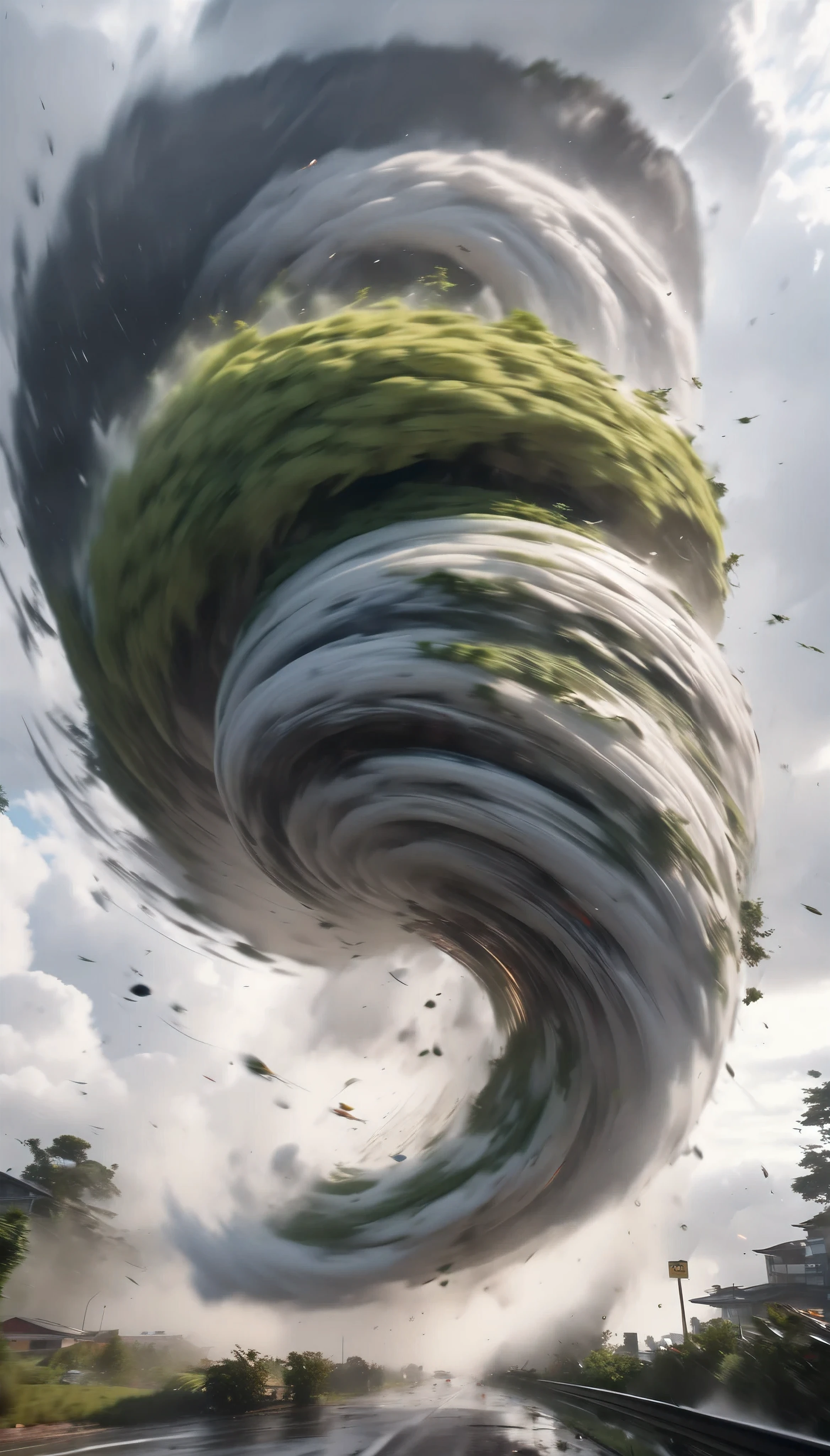 thunderstorm ,  acceleration to tornado , Heavy Rain, Strong winds, The object being sucked in,  tremendous rotation ,  Dynamic Blur , Multiple Exposure,  transparent rendering,  BREAK conveys to you an image of a tornado , Detailed and accurate production ,  It involves all the hatred and abomination of this world, 