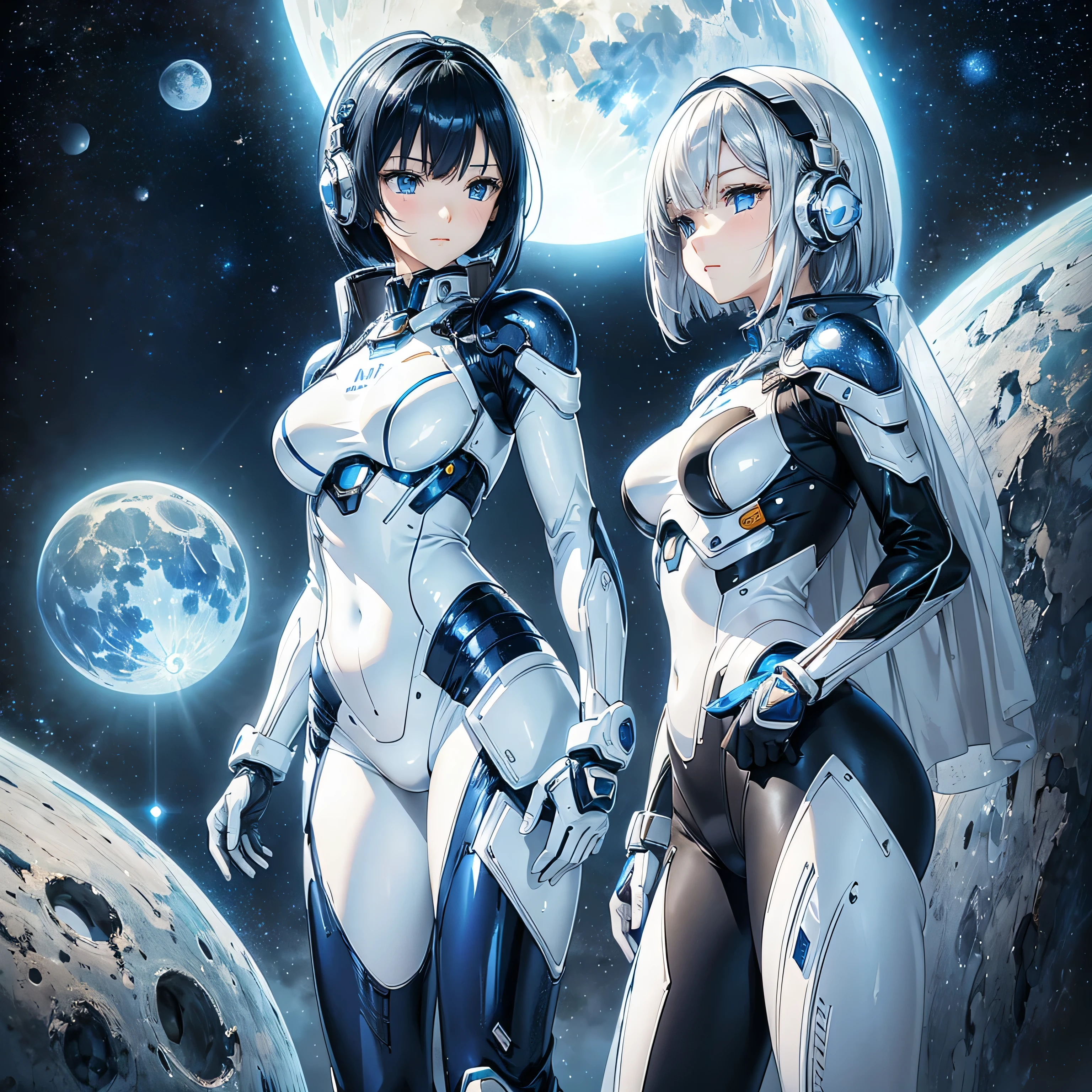 1girl, 10 years old, , very long bob hair with bangs, light blue hair, flat chest, small size, blue eyes, fair skin, serious face, nude, full body, night, moon, frozen lake, mountain behind, very sexy body, detailed face, highly detailed, 8k, best quality, masterpiece, vibrant colors, digital art, concept art