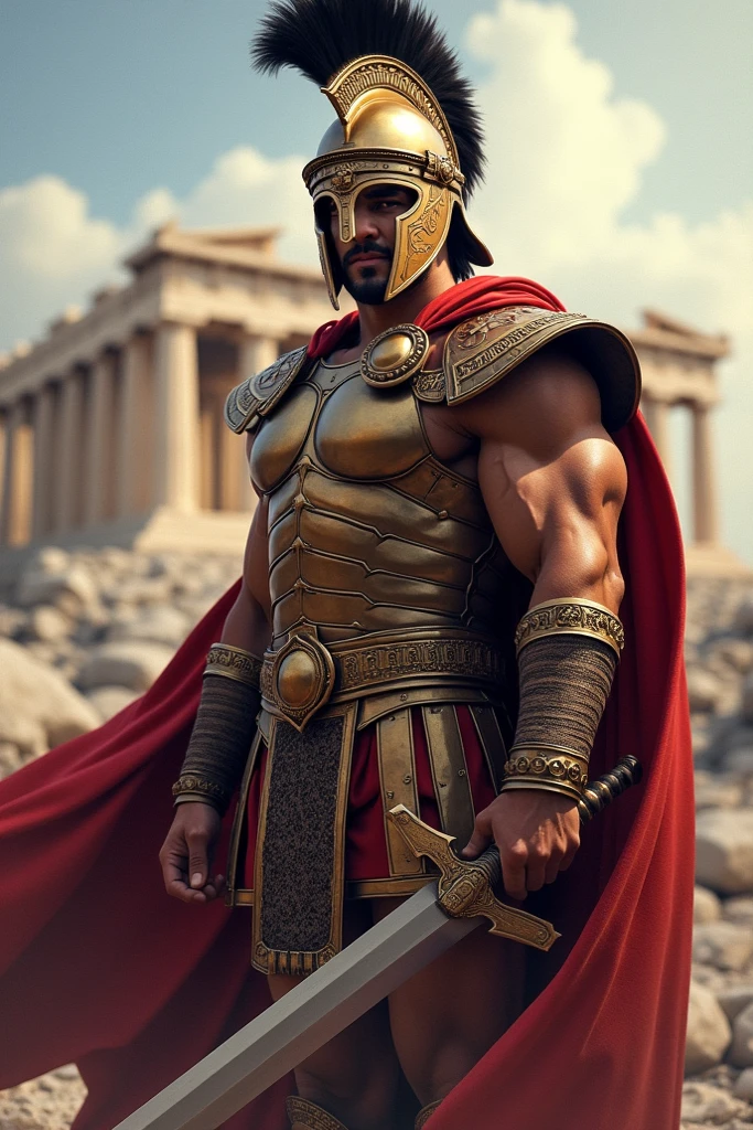 Ancient Greek art,3D Rendering,Unreal Engine,Transhumanist,4K resolution,From the front,very beautiful,fantasy,黄金时段的Sunset照片,spartan warrior,Ancient Greek palace,war,Male Warrior,ancient,From below,long shoot,Wide Angle,Motion Blur,Telephoto lens,Sunset,Extremely high resolution,Adding details