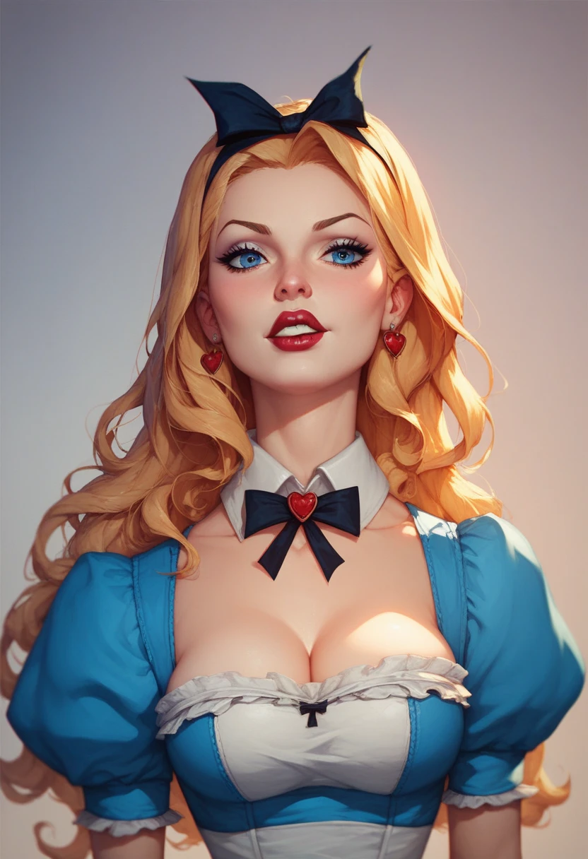 seviechan style, cherrmous style, illustration, woman standing, closeup, ultra detailed digital art, dress, suicidegirl, 
realistic eyes, dramatic, ([Emily Ratajkowski|foxy alissa|Miranda Kerr]:1.0), trending on artstation, mad hatter tea party. Alice in wonderland theme,
sharp focus, perfect composition, concept art, 8k, studio photo, ethereal colors background, volumetric lighting, light studio, vibrant, huge breasts, (warlike:0.8)