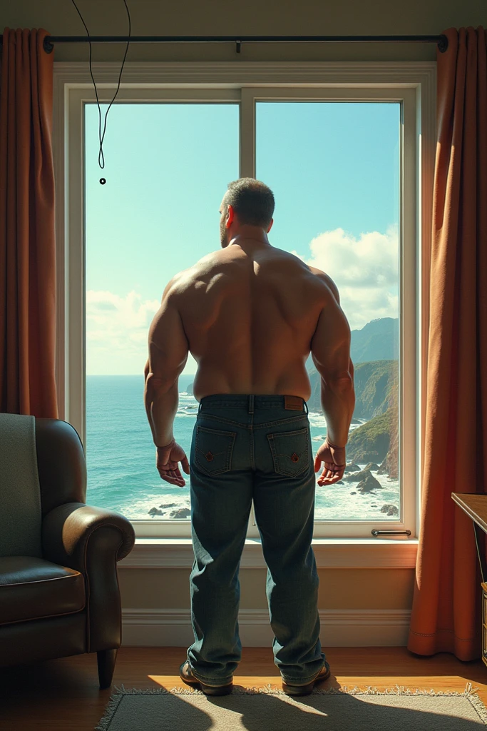 old man, muscle male, lying back, legs open, wearing a white thong, big bulging crotch, nice bulge, nicebulge,