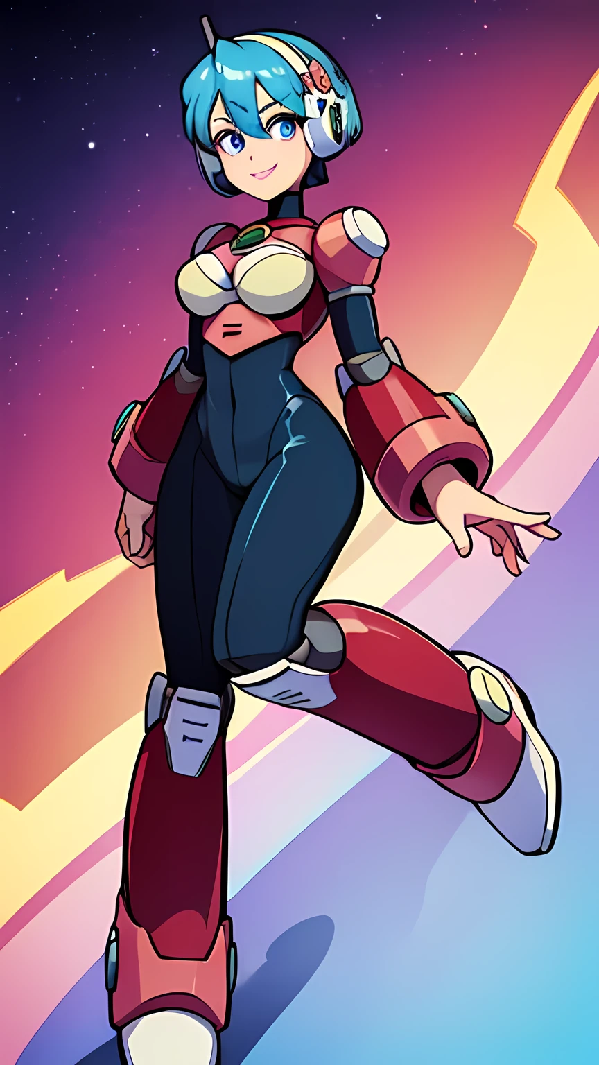 1 girl, robot, Metallic face, blue hair, Short bob hair, cute face, Smiling, blue eyes, full body, HD Quality, FHD quality, masterpiece Art.