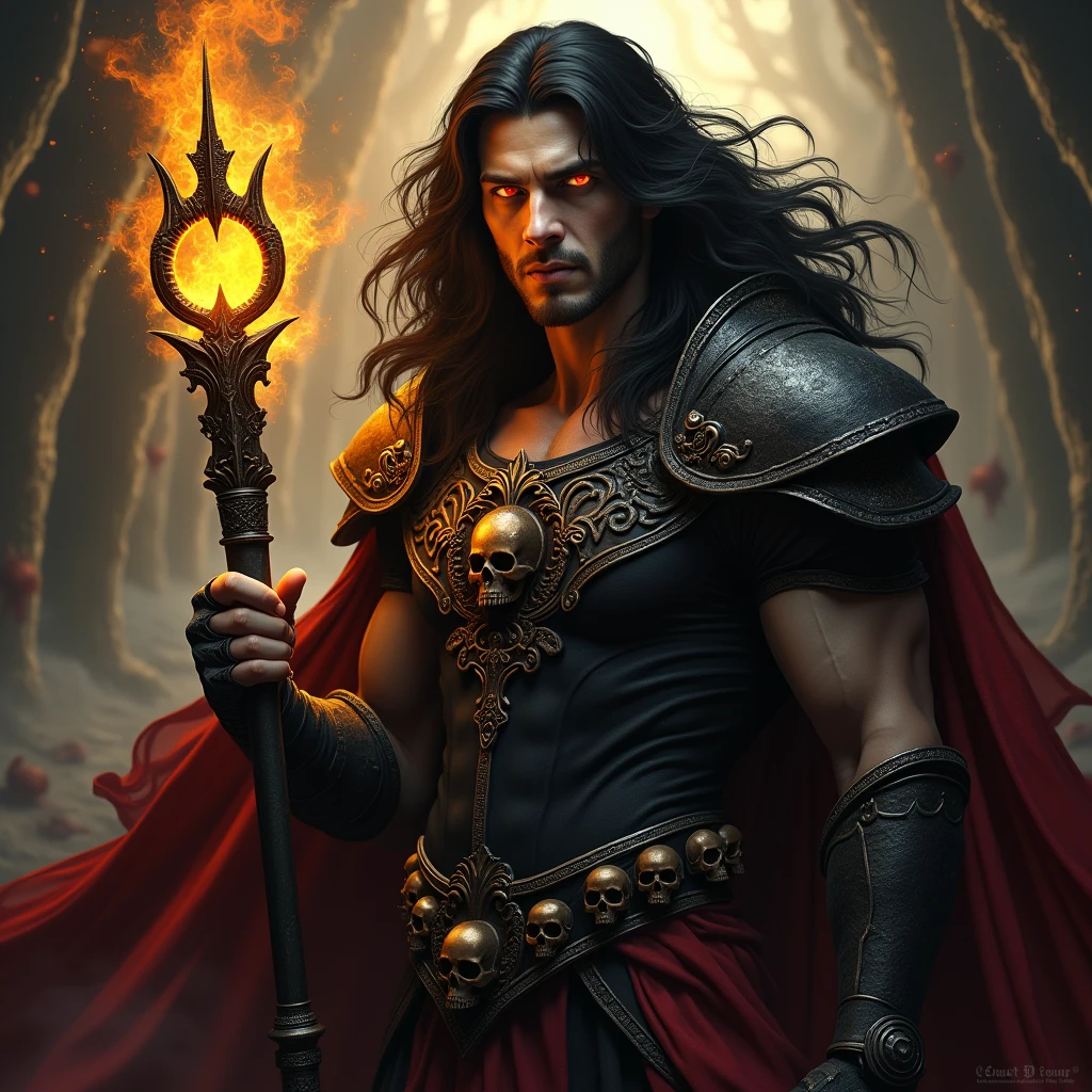(Handsome dragon guy 40 years old), (long black and red hair), (Dragon horns on the head), (Black mother-of-pearl scales), (Languid look), (full length:1.4), (Sly grin), jewels, cloths, (naked torso), Fantasy Gothic interior, Sun light, Magic shining pollen in the rays of the sun, ornate patterns, Column, Curtains, hiquality, wallpapers, 24 thousand........., ultradetail, topquality