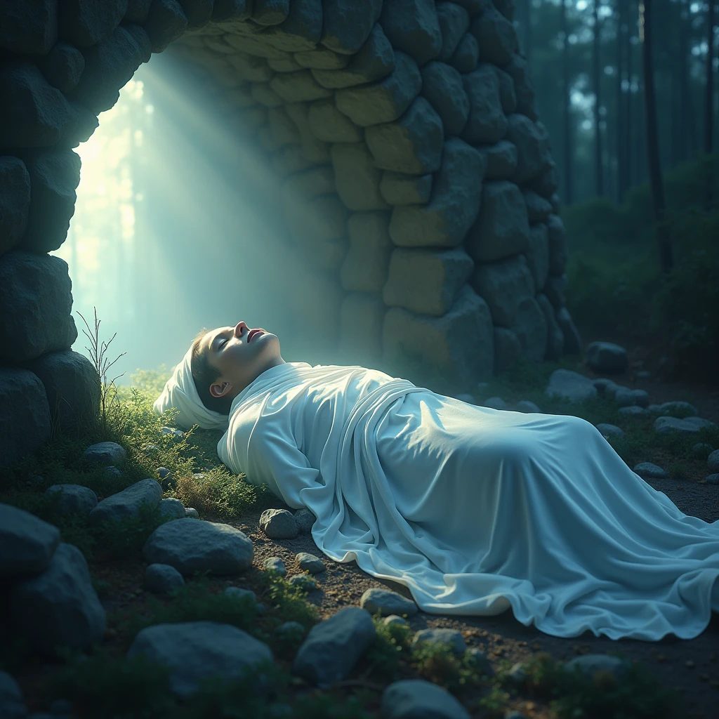 a Sacrificial beautiful woman lying on a stone altar in a dark cave, a group performing a dark ritual, extremely detailed, intricate detail, cinematic lighting, dramatic shadows, occult, mystical, chiaroscuro lighting, dark fantasy, painting, digital art