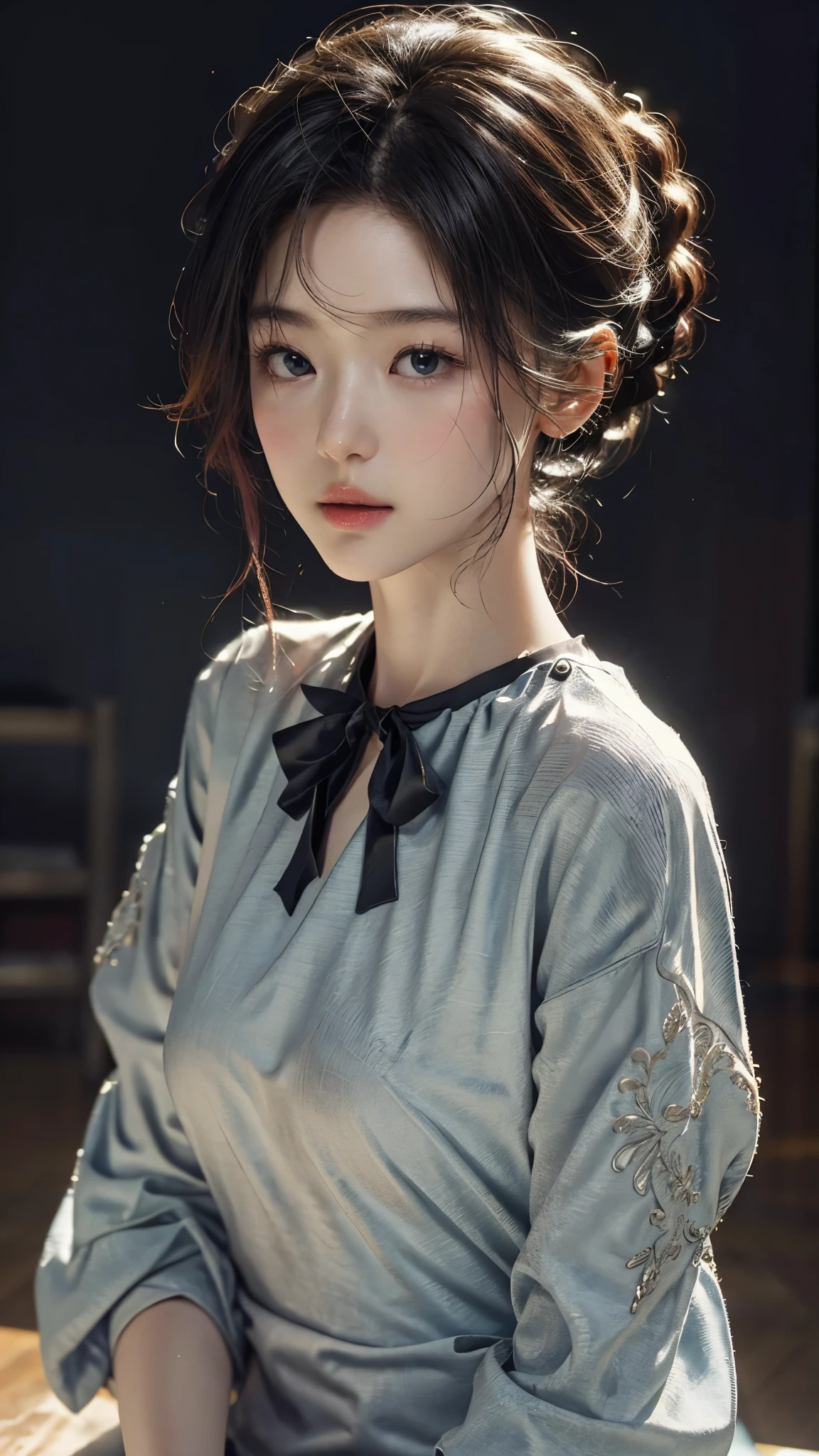 ( large silhouette top with colorful colors, casual clothing and mode type :1.0), 8k wallpaper, wonderful, (masterpiece), ( top quality), ( Very detailed ), (illustration), ( extremely delicate and beautiful ),dynamic angle,rainbow hair , Detailed and cute face , extremely delicate and beautiful girl,