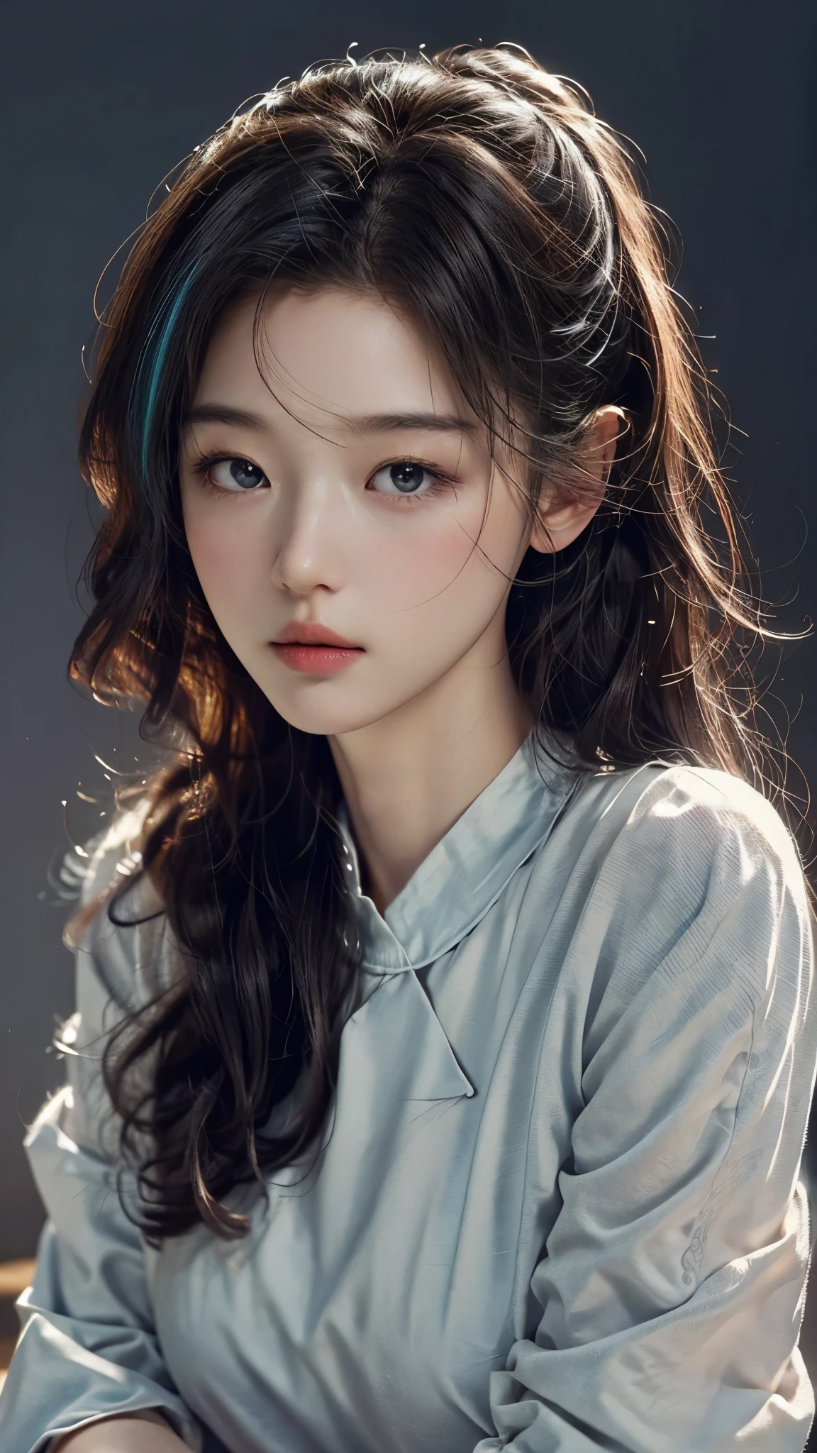 ( large silhouette top with colorful colors, casual clothing and mode type :1.0), 8k wallpaper, wonderful, (masterpiece), ( top quality), ( Very detailed ), (illustration), ( extremely delicate and beautiful ),dynamic angle,rainbow hair , Detailed and cute face , extremely delicate and beautiful girl,