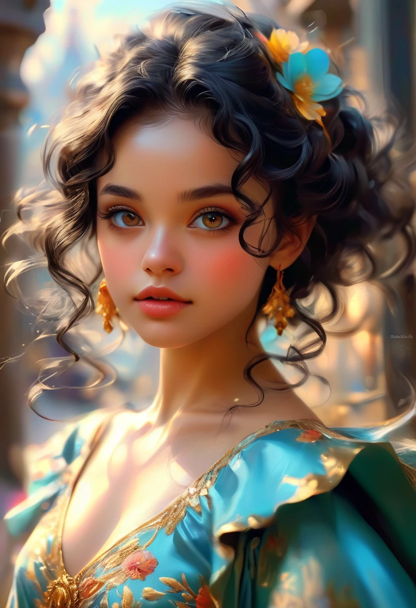 real photo , portret real fotorealiazm 16 k , piegowata girl with black curly hair and (black eyes), stunning digital illustration, beautiful digital artwork, exquisite digital illustration, gorgeous digital art, beautiful digital illustration, 4k highly detailed digital art, digital painting art, realistic,