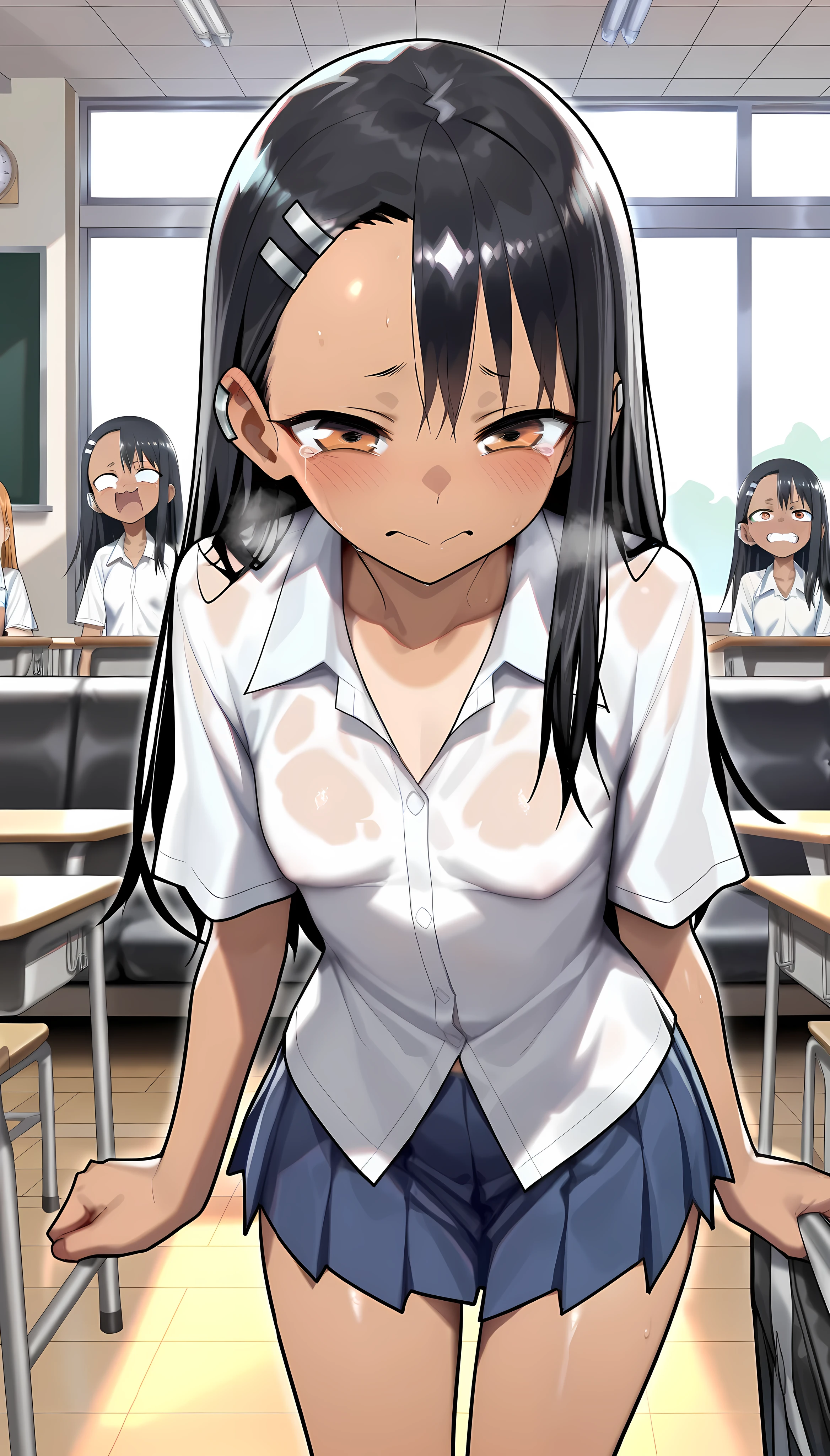 masutepiece, 1girl in, Solo Focus, nagatoro、School swim wear, 6+Boys, Holding, Grabbing, ((opened breast、Pants with a torn crotch area)), (spreading arms:1.2), Opening Mouth、Drooling、agony、((Tears flow, Crying in frustration))、tremble for、Lusting、hard breathing、Sex Expressions、multiple penises、Inner Stock、ssex、Men rape women,a large amount of cloudy liquid drips from the genitals、cum shots