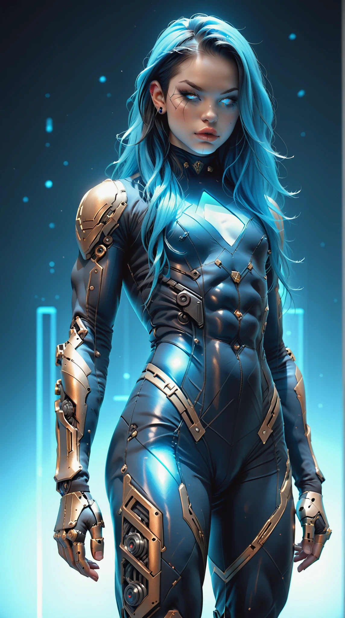 (nsfw:1), (Uncensored:1), score_9, score_8_up, score_7_up, (Three quarters Shot), (1 girl), (asian), beautiful age (skinny) muscular goth cyborg girl, (full Cybernetic bodysuit:1.5), (black sclera:1.5), (blue glowing eyes:1.5), (blue glowing body veins:1.5), (flat chest:1.25), (blue glowing hair:1.25), (beautiful face:1.25), (bodybuilder femboy physique:1.25), (skinny long legs:0.75),(blue willow pattern:1.5), (gold cracks:1.2), kintsugi, long hair, (skin painting:1.2), full body, (white skin), k1ntsug1, bimbo lips, cowboy shot, cybernetic, mechanoid body parts, exposed cables and circuits, neon lights, gothic neon style, cyber punk style, super realistic image, beautiful digital paint , hyper Realistic illustrations, ImgFixerPre0.3