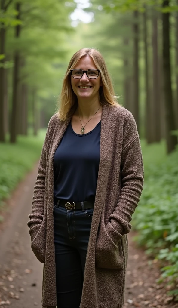 clothed white woman in her 20's, young, 1girl, smiling, <lora:OnALeash-v2:0.7> LEASHED, CHAINED, forrest, tall trees, path, daytime, sharp focus, (8k uhd:0.5), ultra-detailed, RAW photo, <lora:add_detail:0.8>