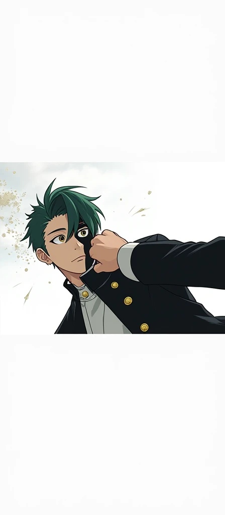 1 chico, horikoshi kouhei, boku no hero academia, calm eyes, calm face, ojos ambar, (alto detallado, buena perspectiva)