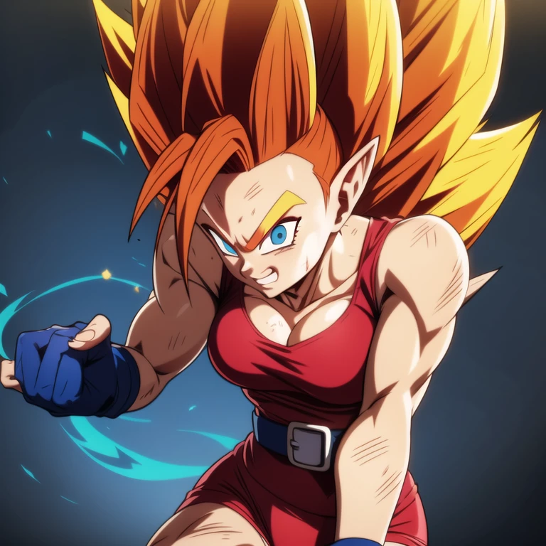 dbsuper style, 1
Girl, captain mizuki, green aura, super saiyan's aura, belt, pointed ears, elf ears, Red colored hair, huge hair, bruise, bruise on face, clenched hands, frown, gloves, blue eyes, grey gloves, evil grin, medium breasts, Aura around her, solo, high ponytail, mouth opened, furious, saiyan armor, armor,  powering up aura
, ((masterpiece)) 
