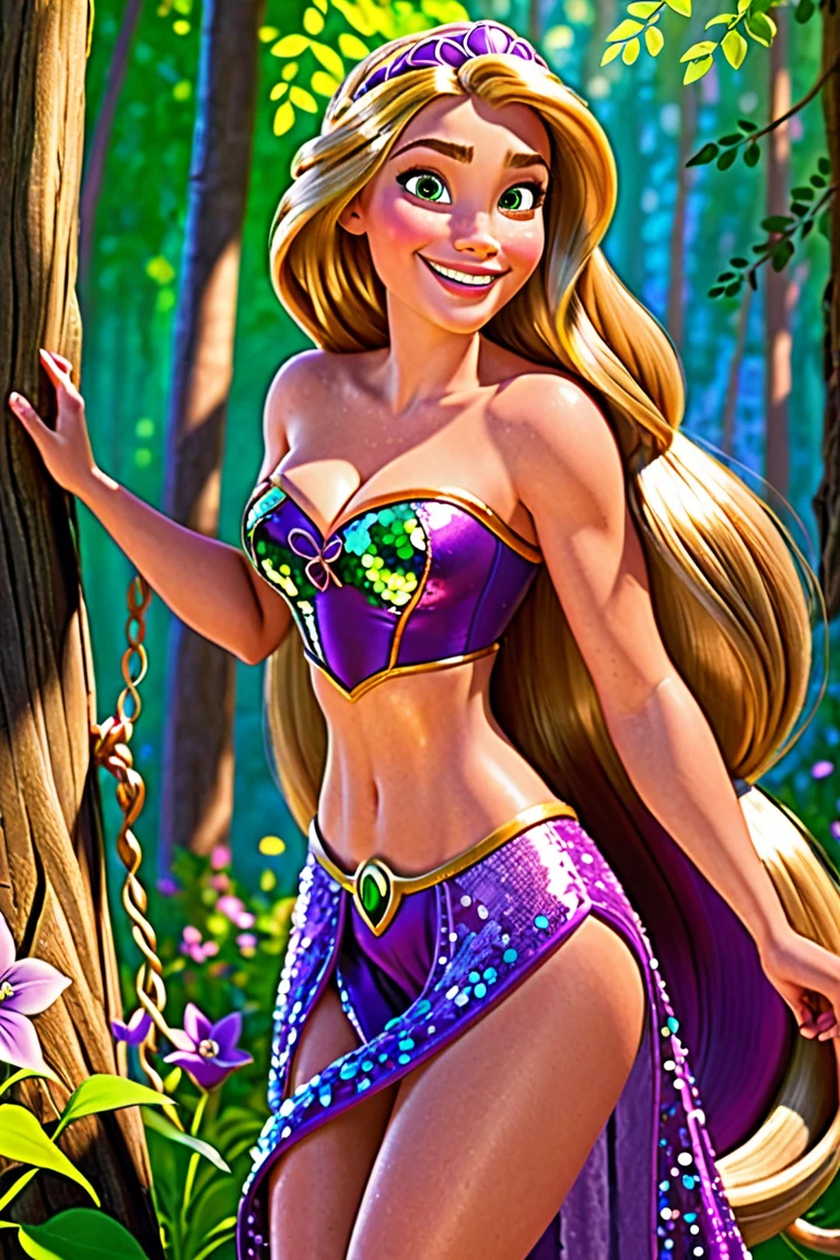 ((elsa and princess jasmine and rapunzel and ariel fusion merged:1.2)), merged, sexy, half body, bedroom, sunset, sexy attire, (animated style:1.1)