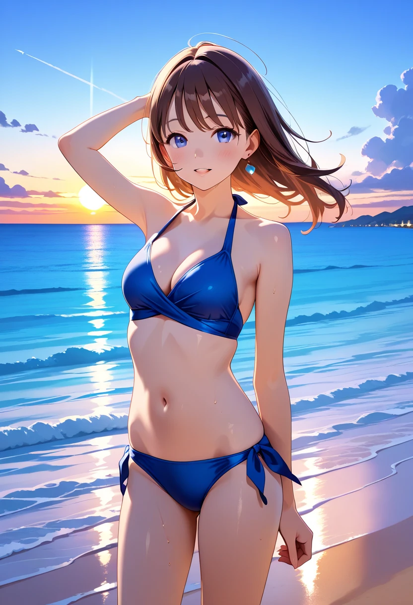 (Highest quality,4K,8k,High resolution,masterpiece:1.2),Very detailed,(Realistic,photoRealistic,photo-Realistic:1.37),Hot,speed,water,null,bikini,Queen,Summer heat,Wet Hair,intense expression,Glowing Skin,Golden sandy beaches,Palm tree,sunset,Bright colors,ripple,speedboat on the horizon,Captivating Gaze,Sunburned skin,Bronze tanned body,Beach-like atmosphere,hilarious pose,Bright sunlight,clean blue null,splashing water droplets,frozen moment, And adventure,Self-confidence and empowerment,Immerse yourself in the joy,Queen of the beach,Stunning beauty,果てしないnull,sparkling water surface,Seamless movement.