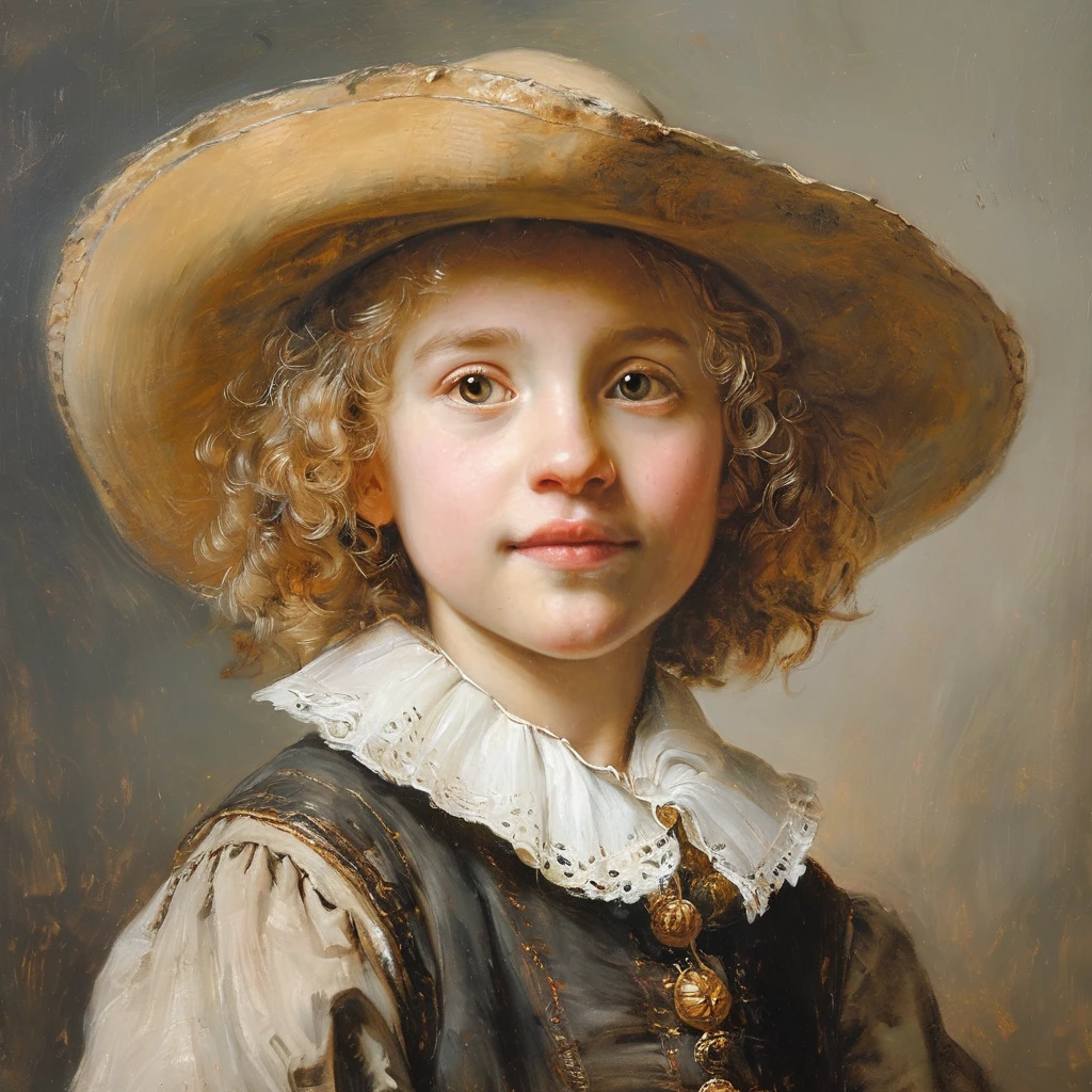 masterpiece,best quality,cute 1girl,illustration,style of Rembrandt,oil painting,