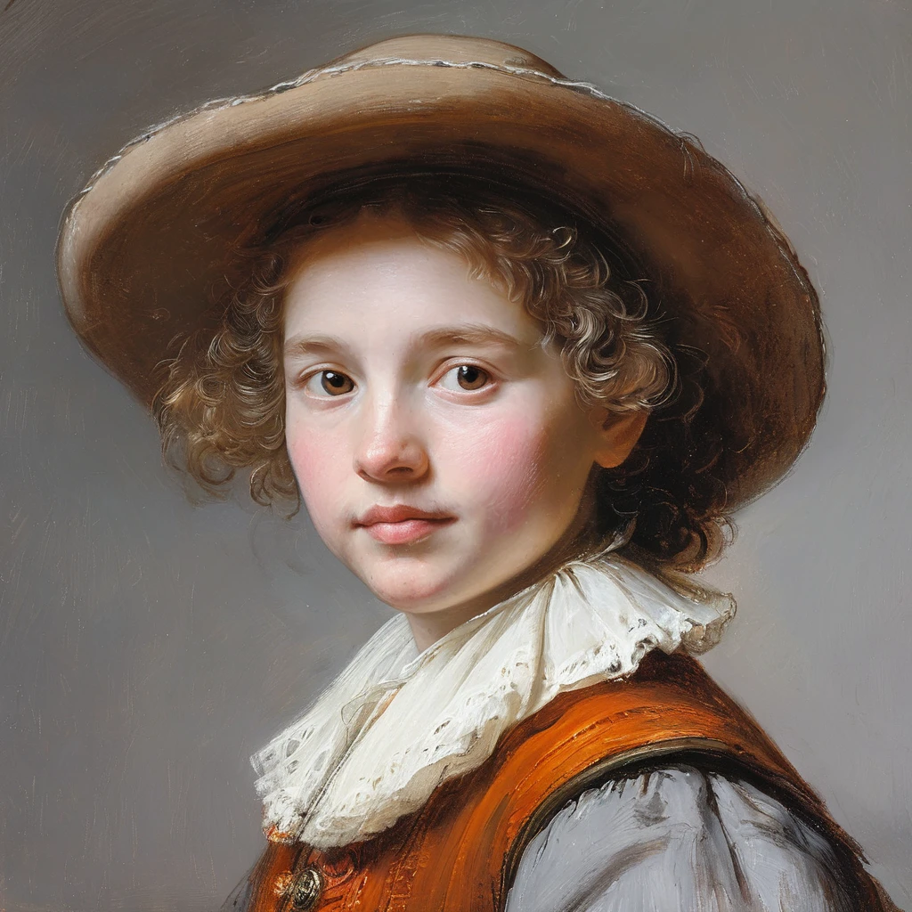 masterpiece,best quality,cute 1girl,illustration,style of Rembrandt,oil painting,