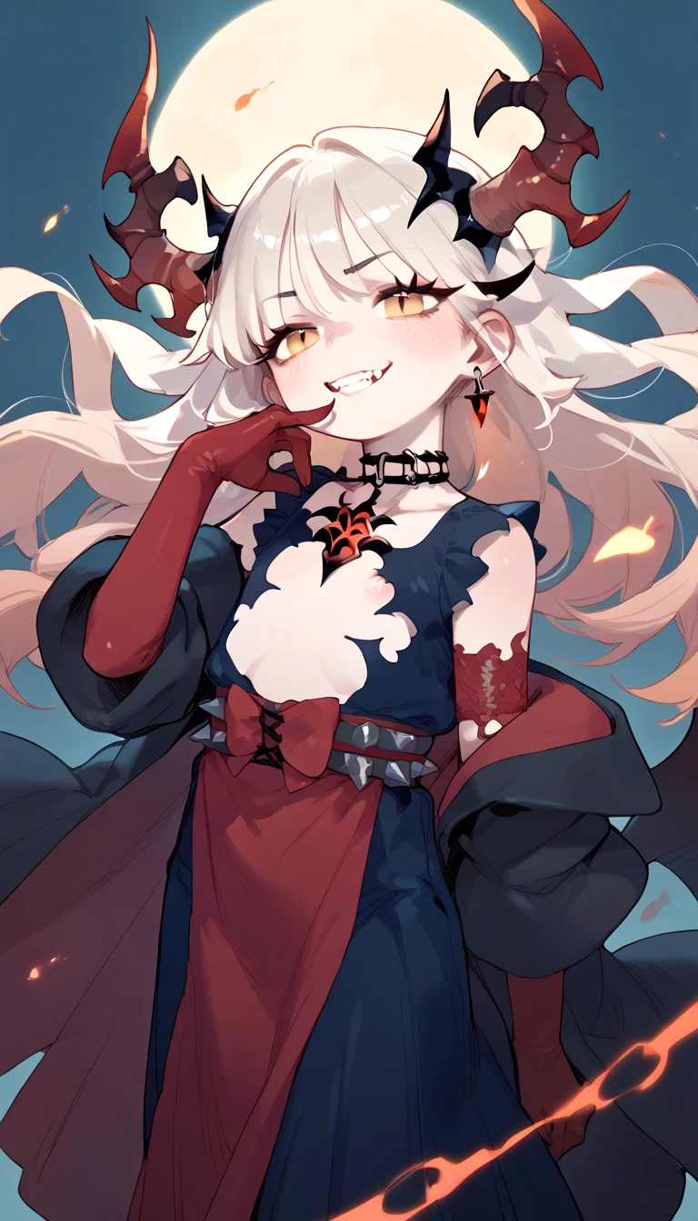solo, 1girl, looking to the side, smile, medium breasts, night, A dark, foreboding castle where a wicked queen reigns <lora:Granblue_Fantasy_style_v01:1>