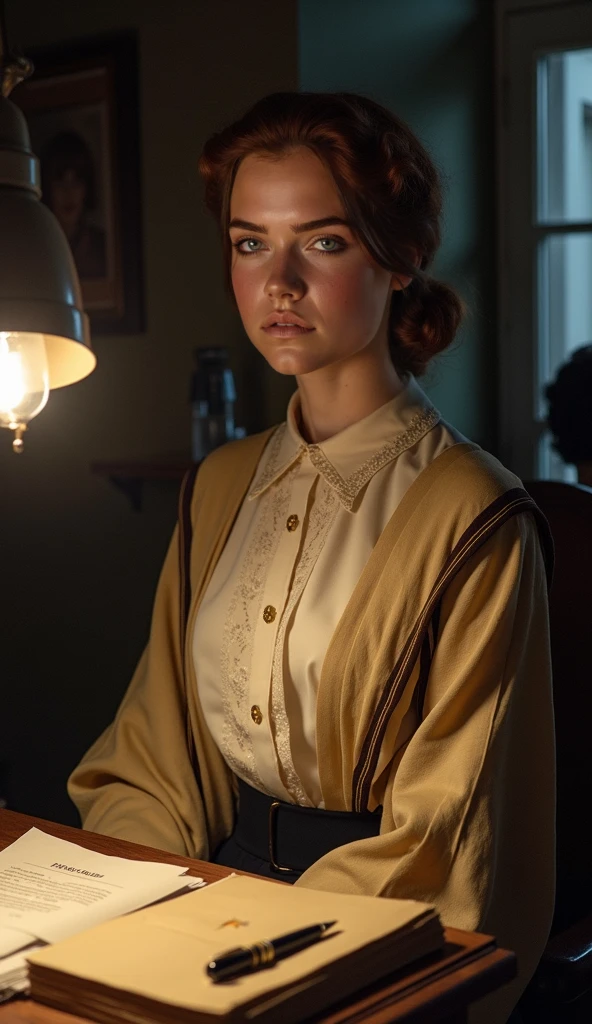 award winning film still, full shot photo of a russian girl, smirk, wearing an old used worn out soviet outfit, exquisite backlighting, dramatic LUT