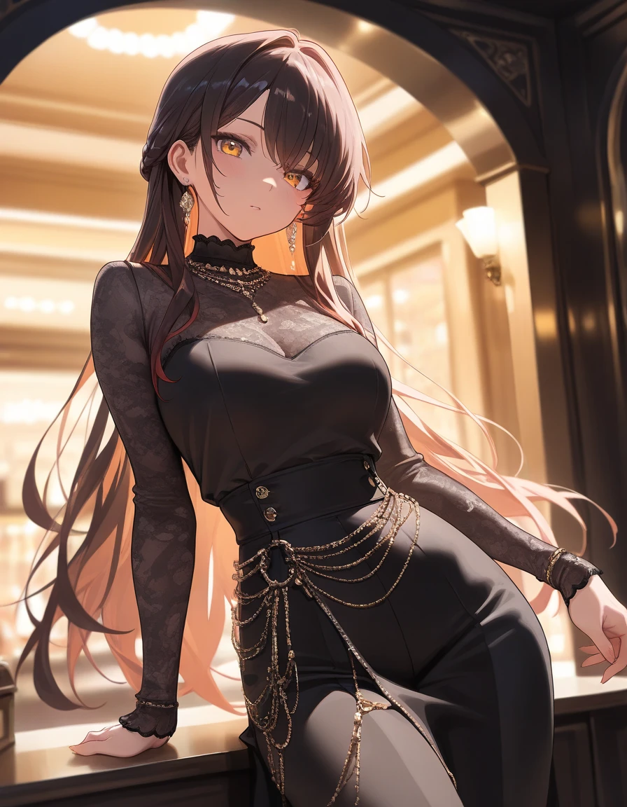   up to date , safe,  beautiful woman, (best quality,4k,8k,highres,masterpiece:1.2),ultra-detailed,intricate details, high fashion, dramatic lighting, warm colors, chiaroscuro