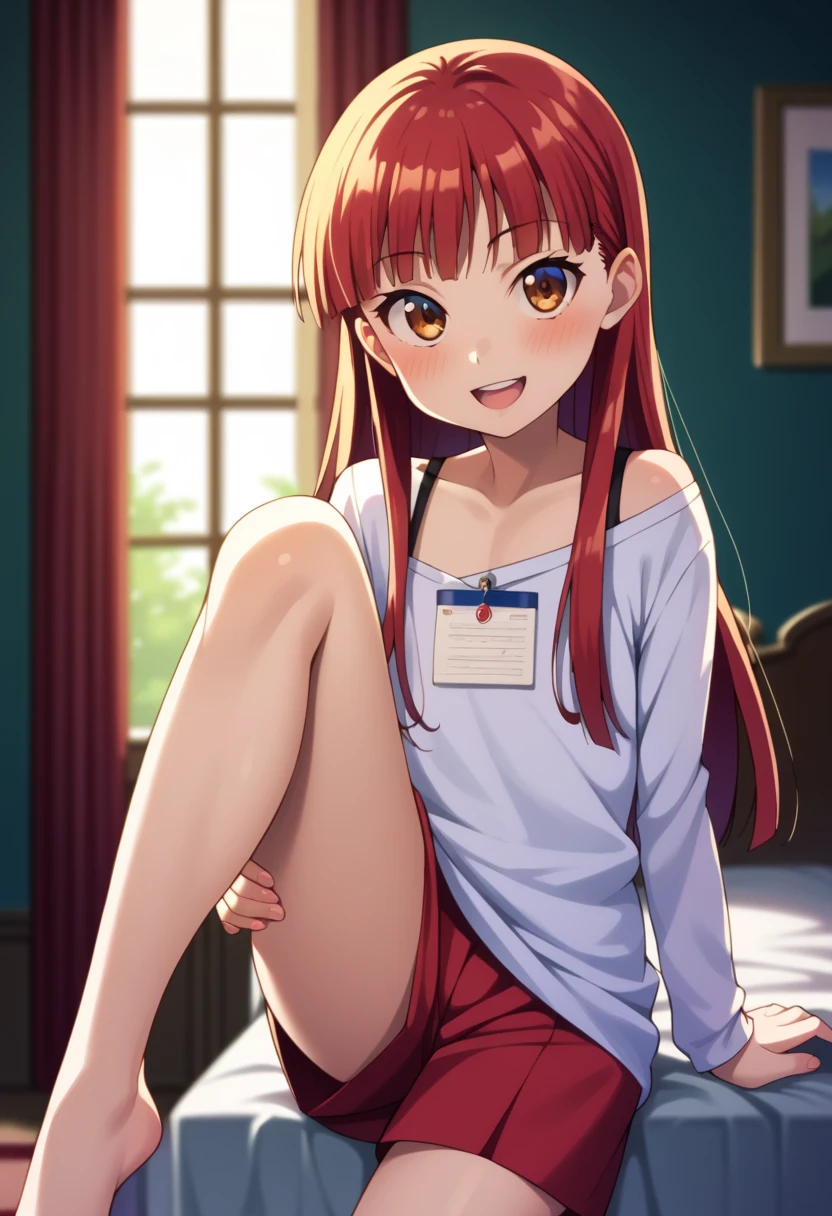 (( top quality)), ((masterpiece)), (be familiar with),  perfect face, indoor, bedroom,  viewer,
One woman,  Yukiko Aikina,
 open mouth,  ecstatic expression with hands in front of body, blush, smile,
 small ,  flat chested, Young girl, Lori,  kids,  girl,
 long hair,  long hair,
Leg spread,