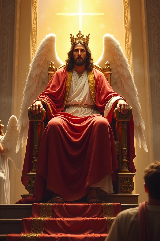 Stunning images depicting doomsday scenarios, As recorded in Revelation 20:11. The white throne on which Jesus sits stands out in the center of the scene, Surrounded by white clouds and lightning, Symbolizing the Majesty of God. There are powerful angels, Solemn watch the opening of the book, Represents a record of each individual's actions. Countless people々Crowd of, Waiting for your eternal destiny. The mood is、It is one of reverence and awe before the divine justice to be established.