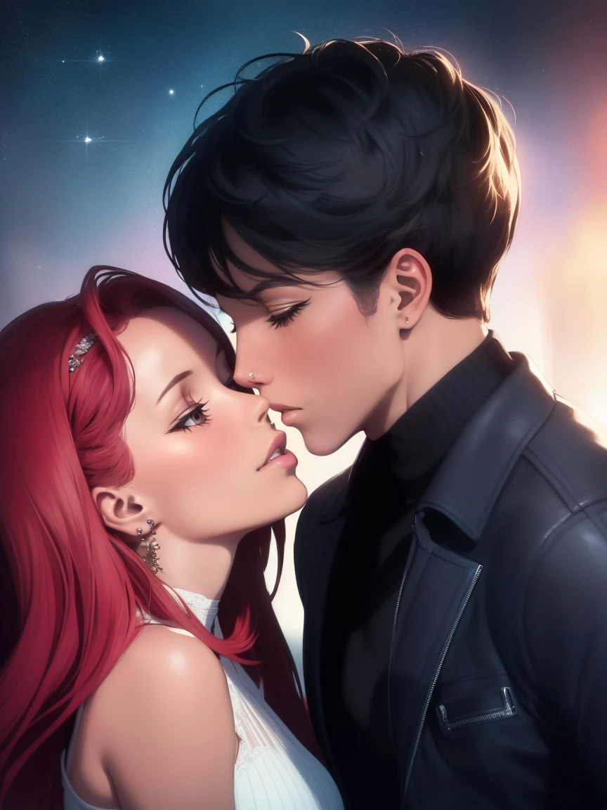 ( masterpiece ,  better quality ,  ultra detailed , highres,  best illustration ). Creates a visually stunning and elegant representation of a couple kissing each other intimately