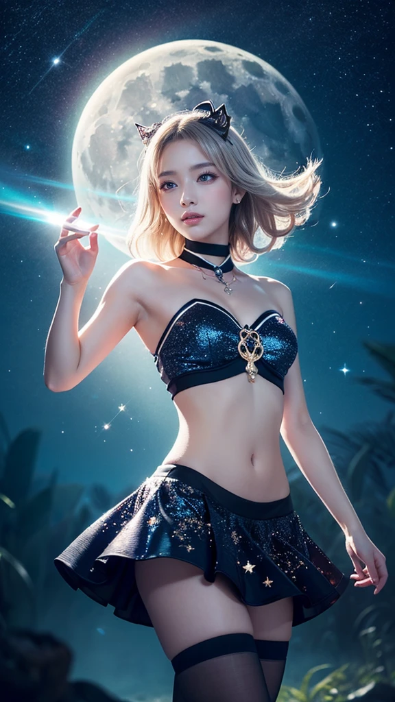 masterpiece，Highest image quality，Super details，best quality ,extremely delicate and beautiful, Very detailed,best quality, official art, Extremely detailed CG unified 8k wallpaper, Ana de Armas portrait photo, Blonde hair with black pupils，shiny skin,  (beautiful eyes:1.1), beautiful skin, big watery eyes，(detailed lighting:1.2), (Beautiful and detailed light:1.3),  Ice Blue Water Foam Galaxy Starburst Fairy Color Mint Skirt，Beautiful udder, The most perfect breast ball shape，firm breast balls，Deep cleavage，Naked of breast，complex, digital drawing, Smooth, sharp focus, end of the world, epic reality, (high dynamic range:1.4), (pastel colors:1.4), Revelation，Bright colors, screen space refraction, (intricate details, Super detailed:1.3), art station, lens, complex background, buliding，Beautiful smile，The most beautiful look，Detailed moon background，Dreamcatcher earrings，dreamlike，The best look，Beautiful ice blue water foam milky way star light fairy color goddess，