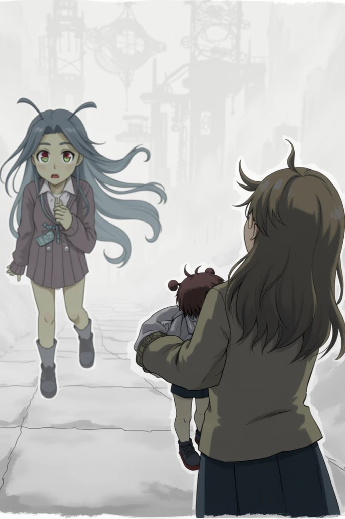 (One very tall woman,Navy Blue Hair,Her hairstyle is twin tails that expose her forehead.,yellow eyes,Medium Bust,Bloody Face)Black haori,Black Hakama,Wear a grey scarf around your neck