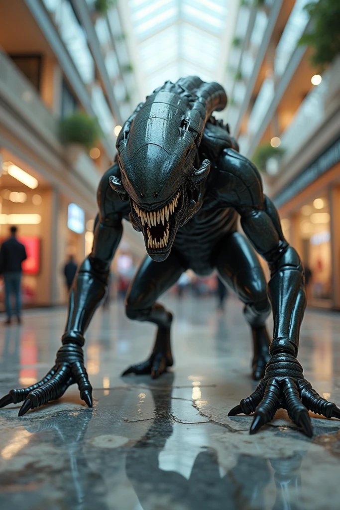 In a control room, screens display images of important data and DNA samples from a 4-legged alien creature.:
Physical appearance:
- Elongated and muscular body, similar to a feline or reptile - Large, rounded head, with large, piercing eyes - Powerful jaw with sharp teeth and prominent fangs - Long, robust legs ending in curved, sharp claws - Scaly skin or armored exoskeleton, in dark or metallic tones - Long, flexible tail that can be used as a weapon or for balance Skills and behavior:
- Moves with great agility and speed, able to run, jumping and climbing - Sharp senses that allow it to detect its prey from a distance - Aggressive and territorial temperament, attacks without apparent provocation - Hunts in packs or alone, depending on the situation - Possesses advanced intelligence, able to use simple tools - Emits guttural sounds and screeches that can paralyze its victims - Resistant to damage, with a skin or shell that protects it from attacks - It feeds on other creatures, which it tears apart with its jaws