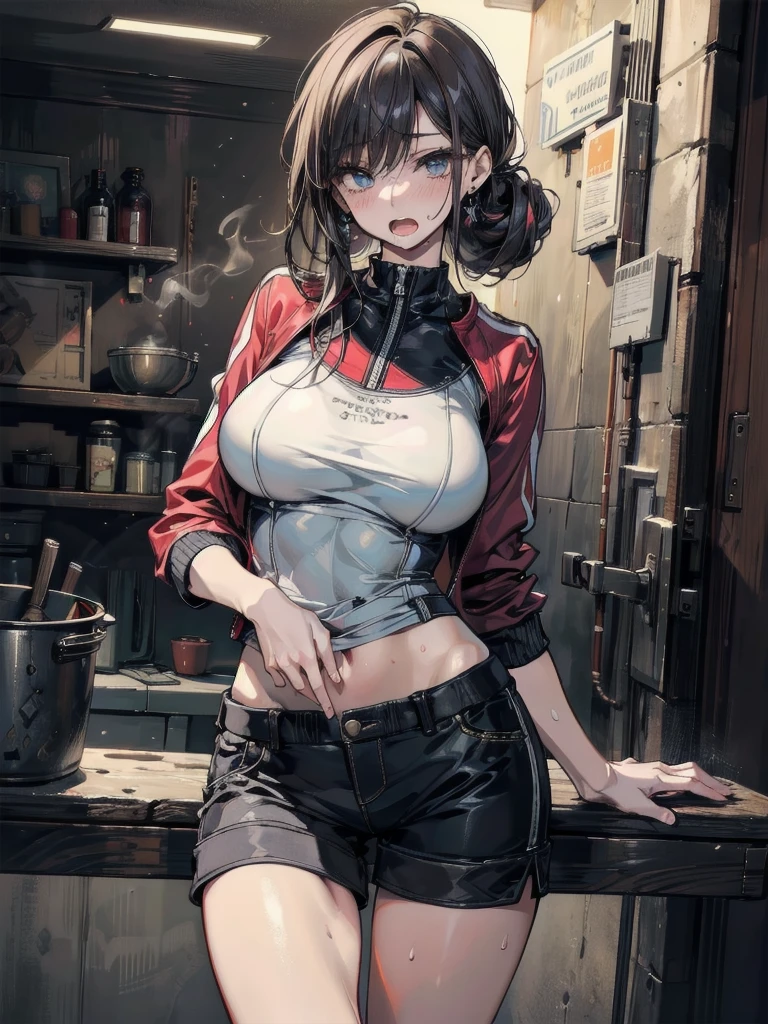 (La mejor calidad,4k,Altas Resoluciones),(realista:1.37),Shy and blushing,sexy,monos en el suelo,uniforme transparente mojado,Black lingerie,pantalon corto,Medias negras largas,Wet,empapado,abierta de piernas,Agua,(foto ), (Cuerpo completo,anime),(vivid colors),(Soft lighting)