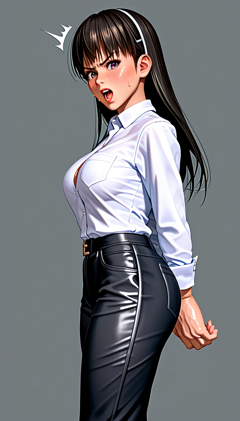 diphallism, 1girl, futanari, smile, erection, testicles, penis,  <lora:DiphallismV1:1.0>, dark_skin, red_shirt, black_jacket, smug,, beautiful, (masterpiece:1.2), (best quality:1.2), perfect eyes, perfect face