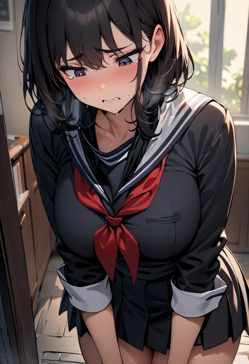 girl,(black hair),(straight short hair),((corset)),((Sailor uniform type student uniform:1.2)),((vaginal sex:1.4)),((NSFW:1.3)),((ecstasy:1.35)),((Climax、Cramp:1.3)),((ahe face:1.2)),((cross section collage:1.4)),((SEX、copulation、mating)),((Ejaculating、pouring heavily:1.2))