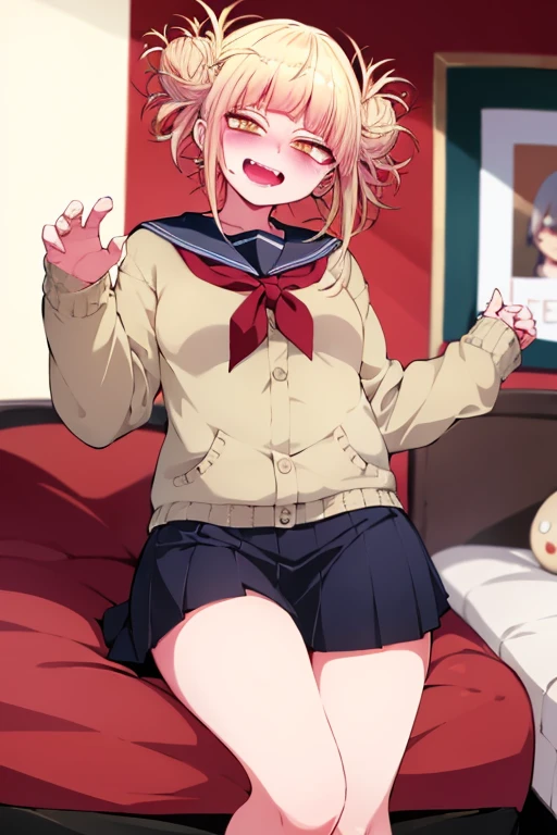 Browsing Caution,bed,night,blonde,(Pink Cardigan),Twin tails,Sweat,((Very small boobs)),Flat chest,loli,sitting,bed,bottomless, ((half closed eyes)),happy,open mouse,school girl uniform,(((sex))),(((cum inside pussy))),((many cum)),((spread pussy)),((cum on face)),(((steam around pussy))),cum on body